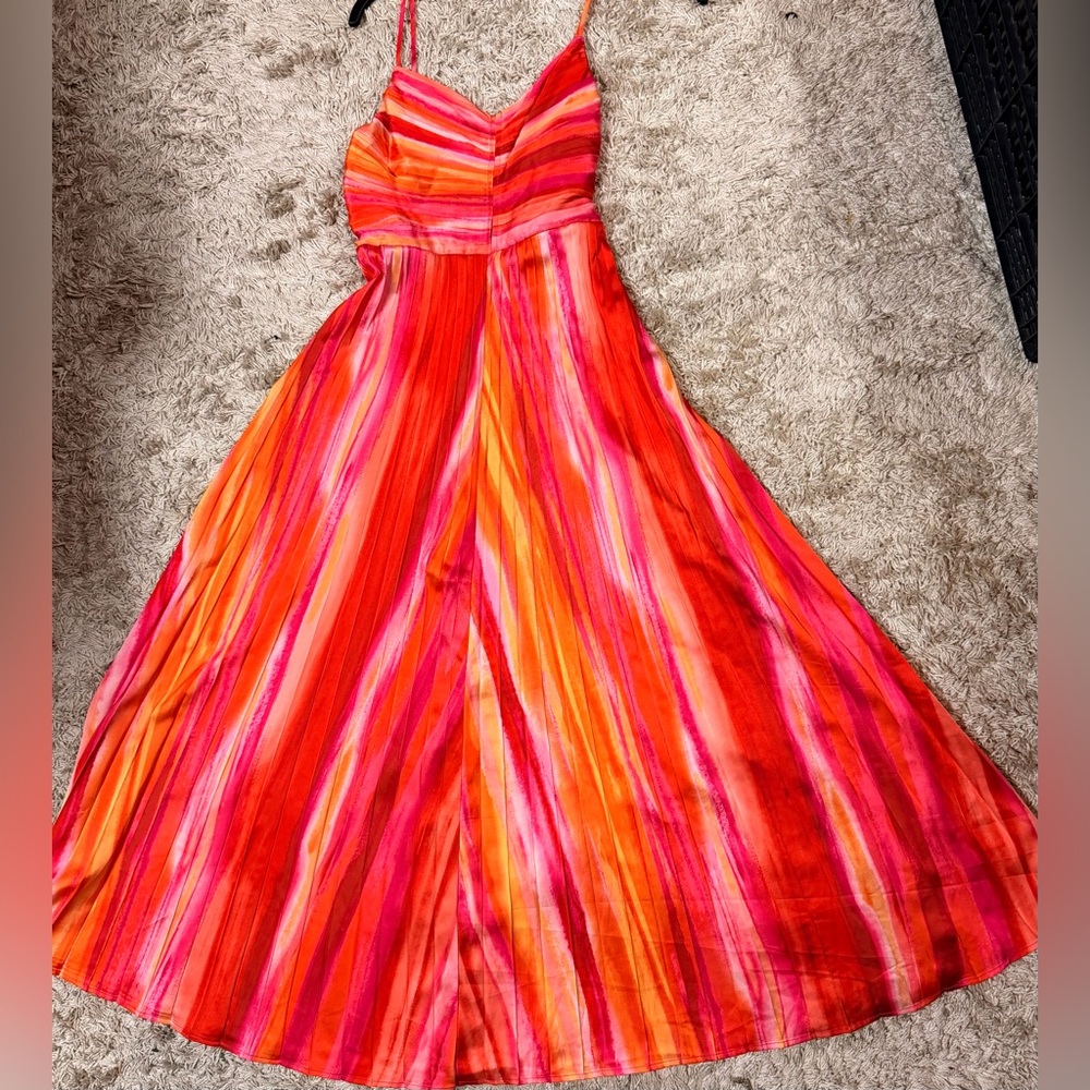 Nicole Miller Red and Orange Maxi Dress